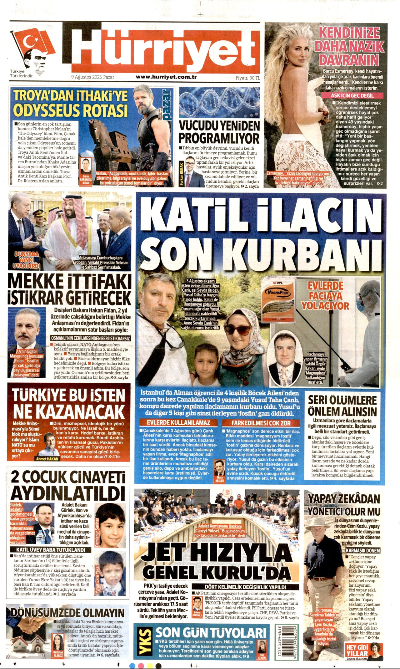 HÜRRİYET 9 Ağustos 2026 Gazete Manşeti Büyük