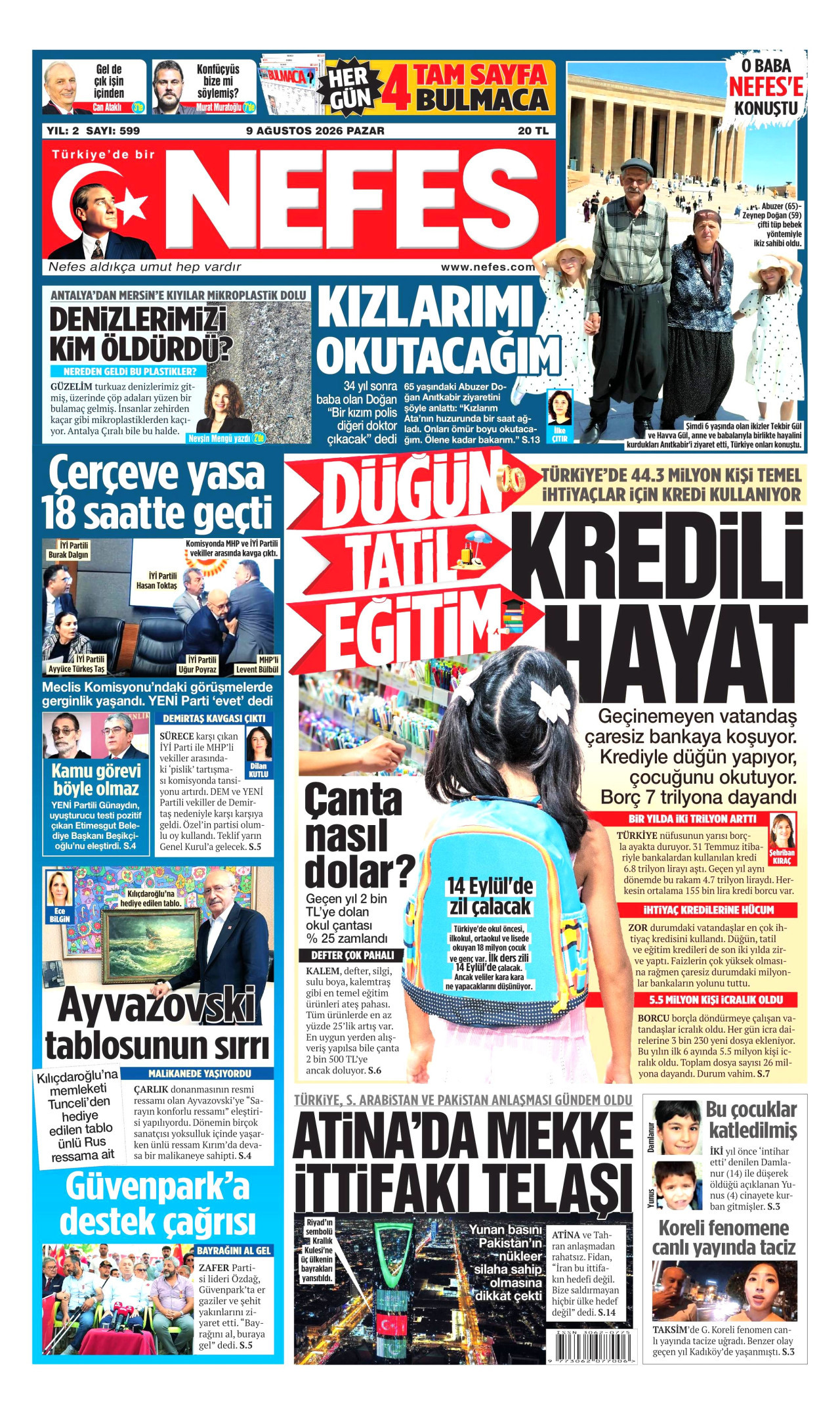 NEFES 9 Ağustos 2026 Gazete Manşeti Büyük