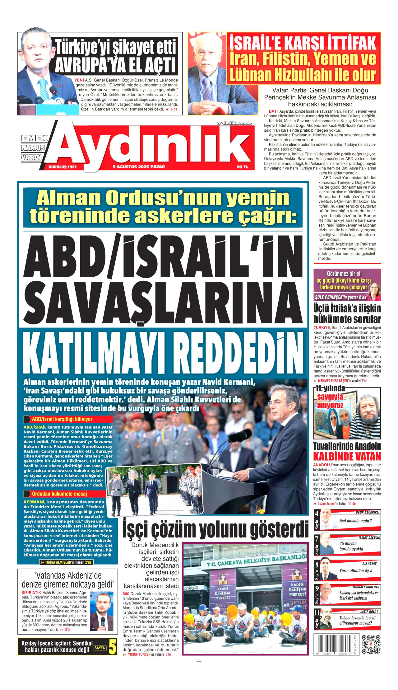 AYDINLIK GAZETESİ 9 Ağustos 2026 Gazete Manşeti Büyük