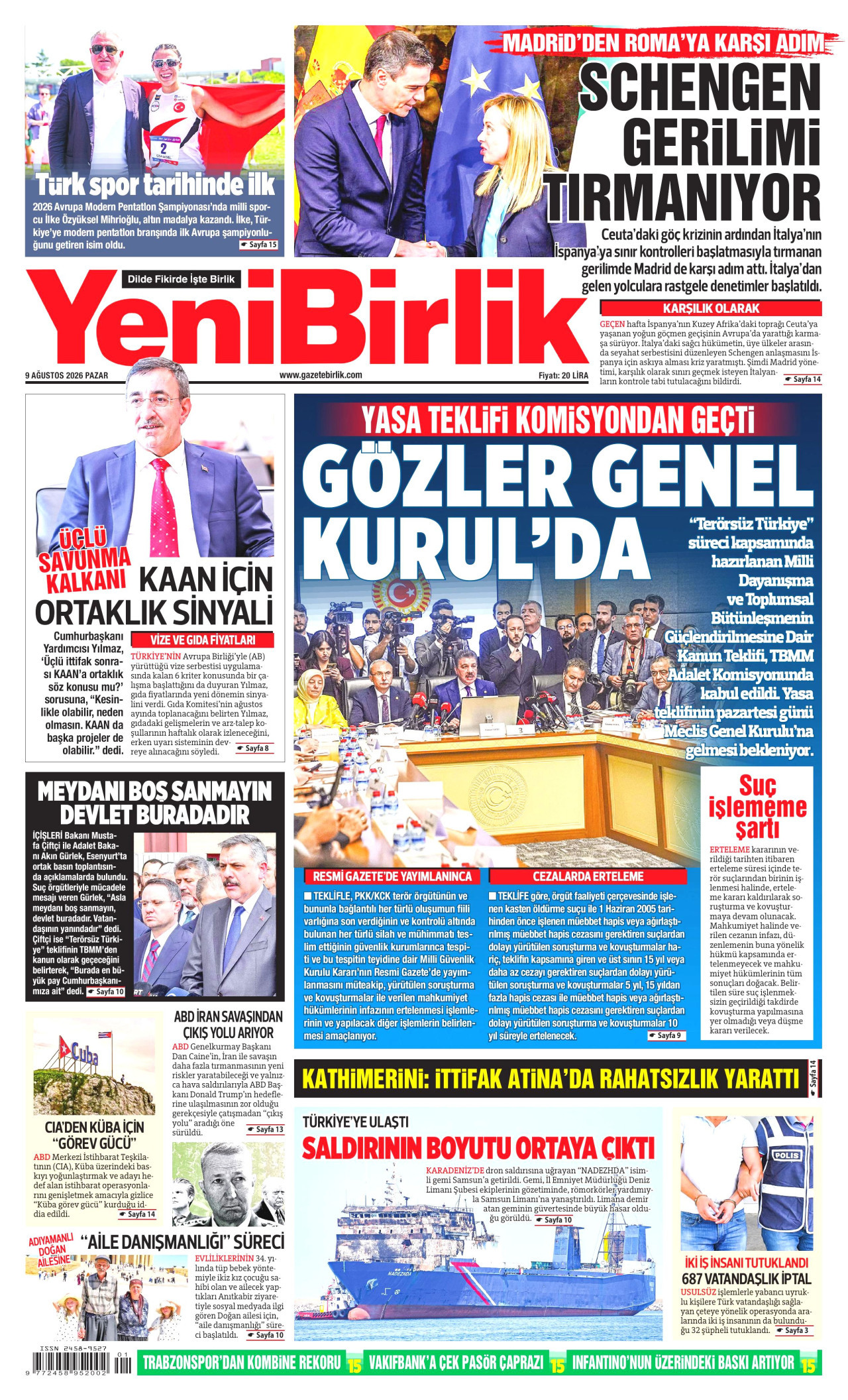YENİBİRLİK 9 Ağustos 2026 Gazete Manşeti Büyük