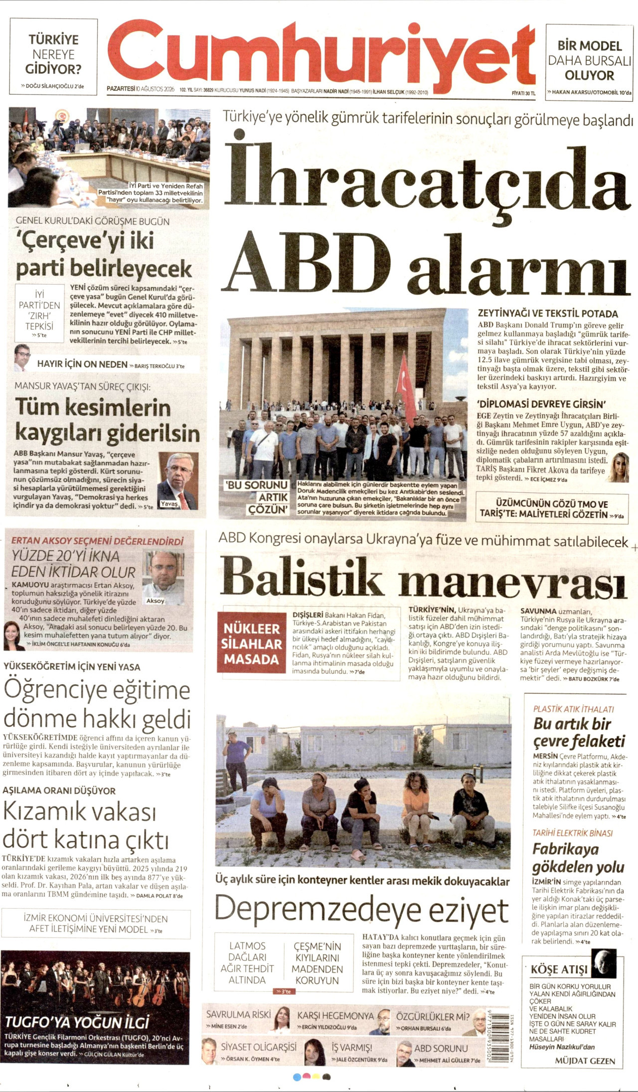 CUMHURİYET 10 Ağustos 2026 Gazete Manşeti Büyük