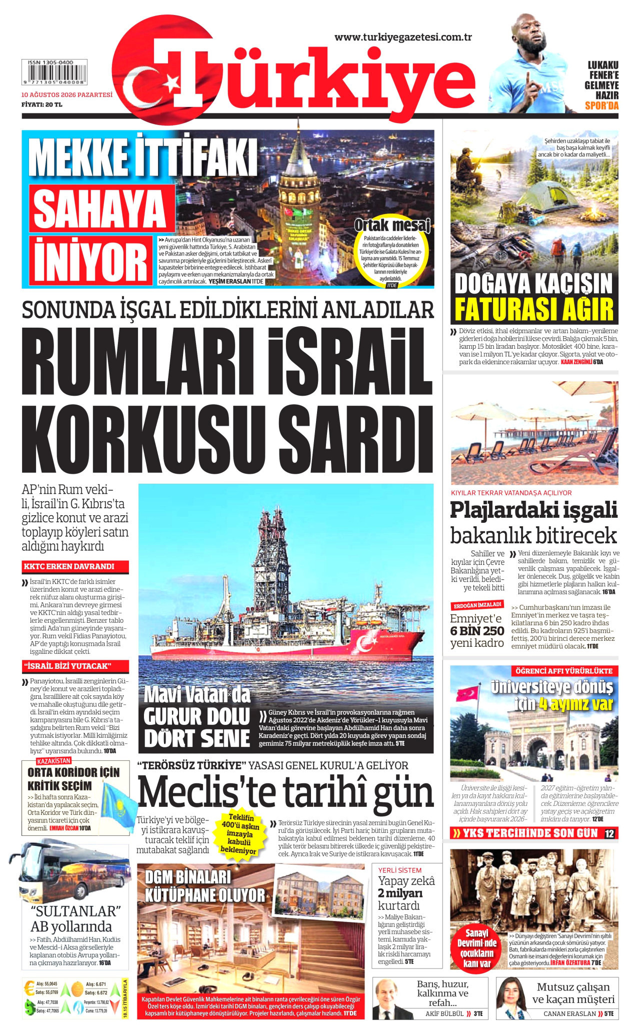 TÜRKİYE GAZETESİ 10 Ağustos 2026 Gazete Manşeti Büyük