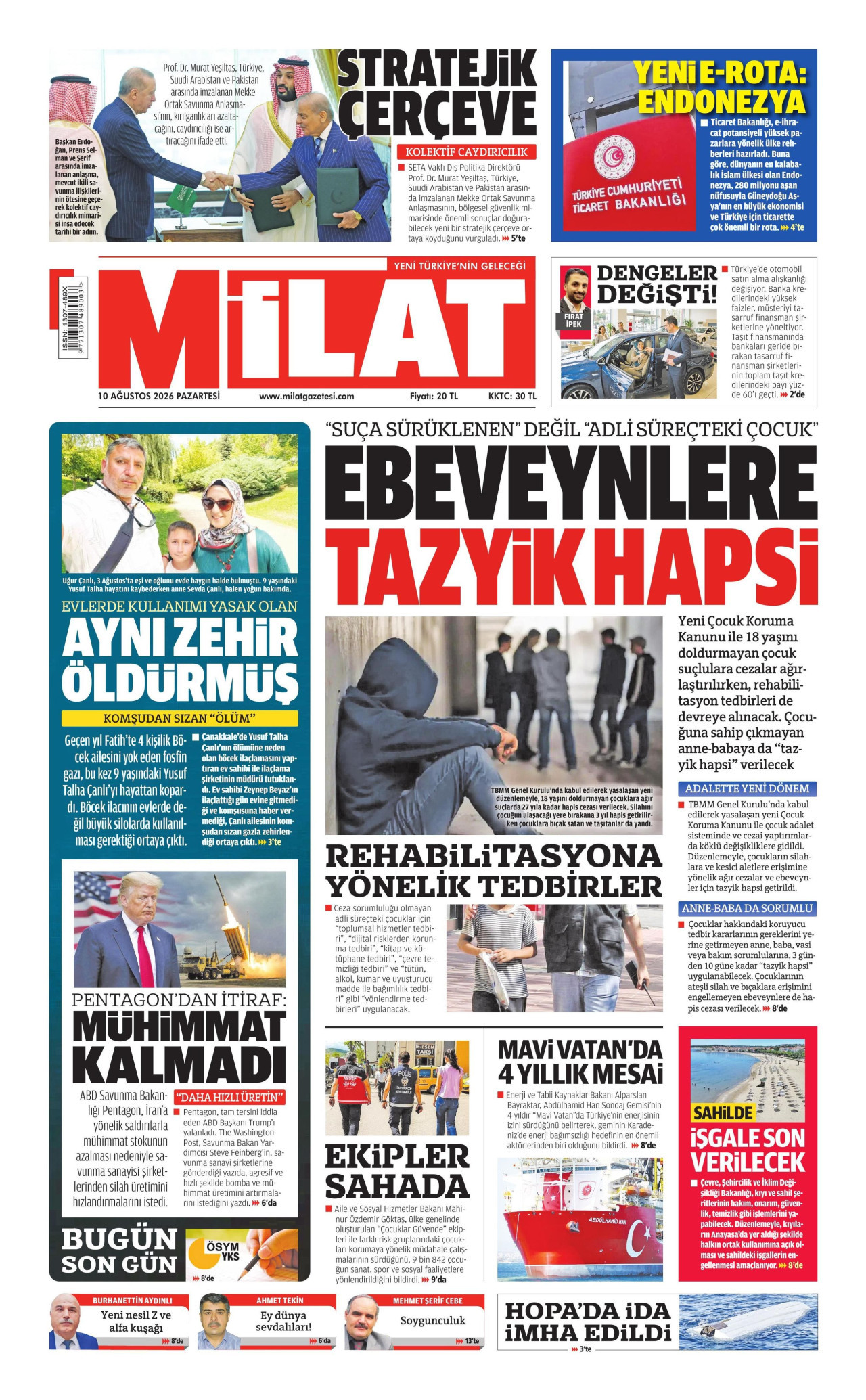 MİLAT 10 Ağustos 2026 Gazete Manşeti Büyük