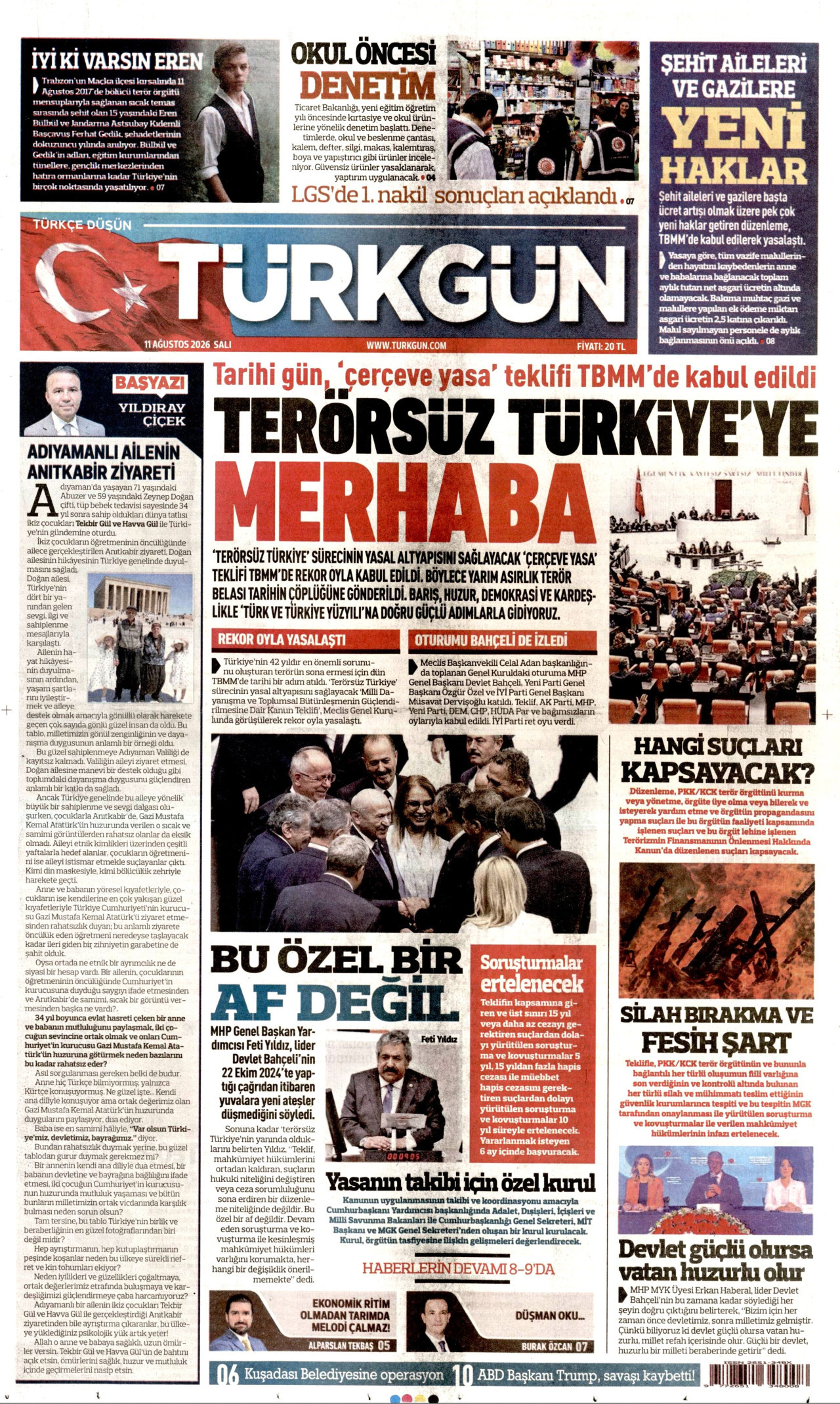 TÜRKGÜN 11 Ağustos 2026 Gazete Manşeti Büyük