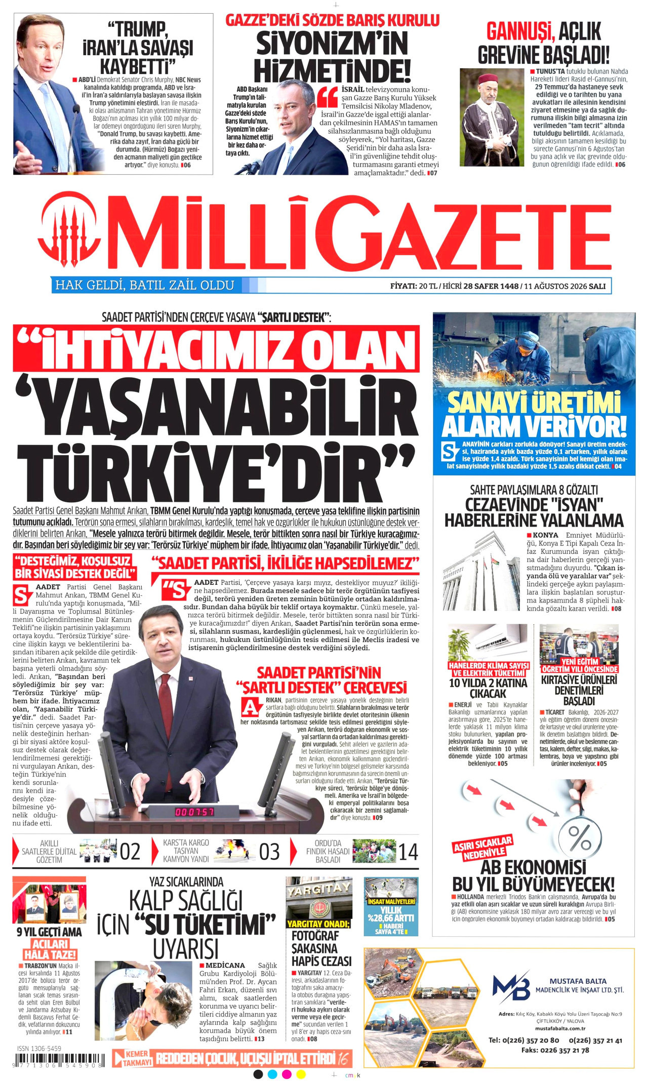 MİLLİ GAZETE 11 Ağustos 2026 Gazete Manşeti Büyük