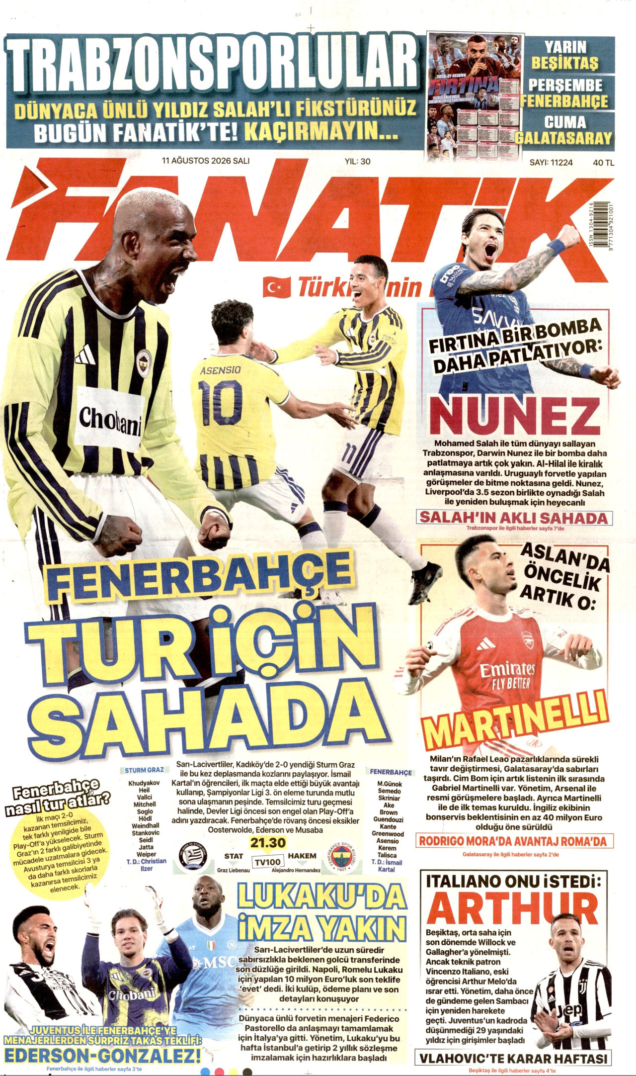 FANATİK 11 Ağustos 2026 Gazete Manşeti Büyük